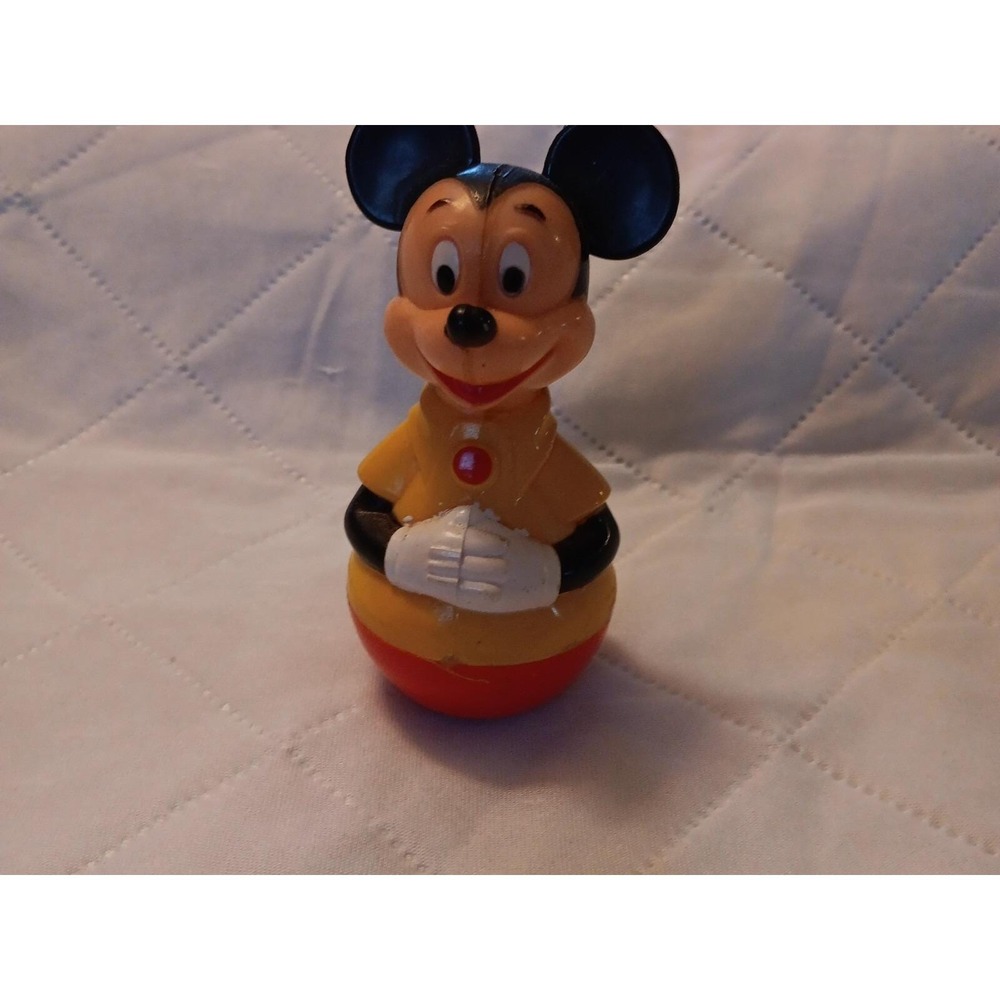 Disney Mickey Mouse Roly Poly Toy Kids Small Yellow Good Vintage Wobbler
